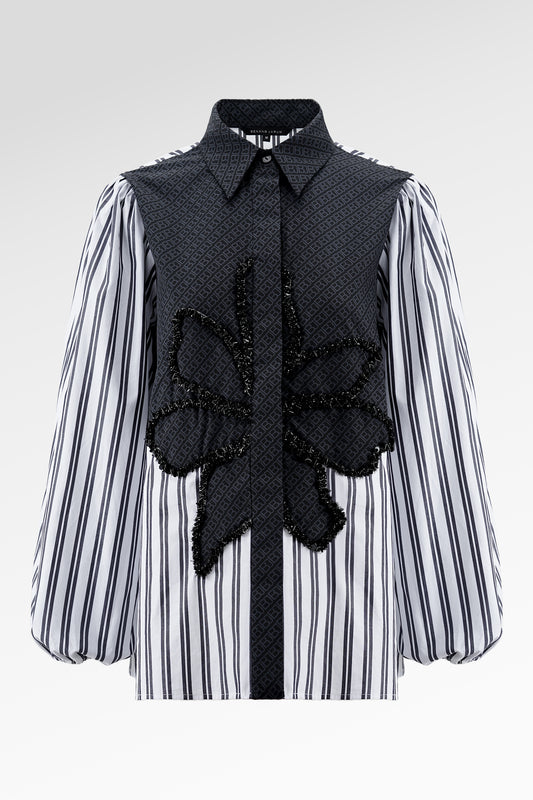 The Monogram Embroidery Beads Shirt - Black