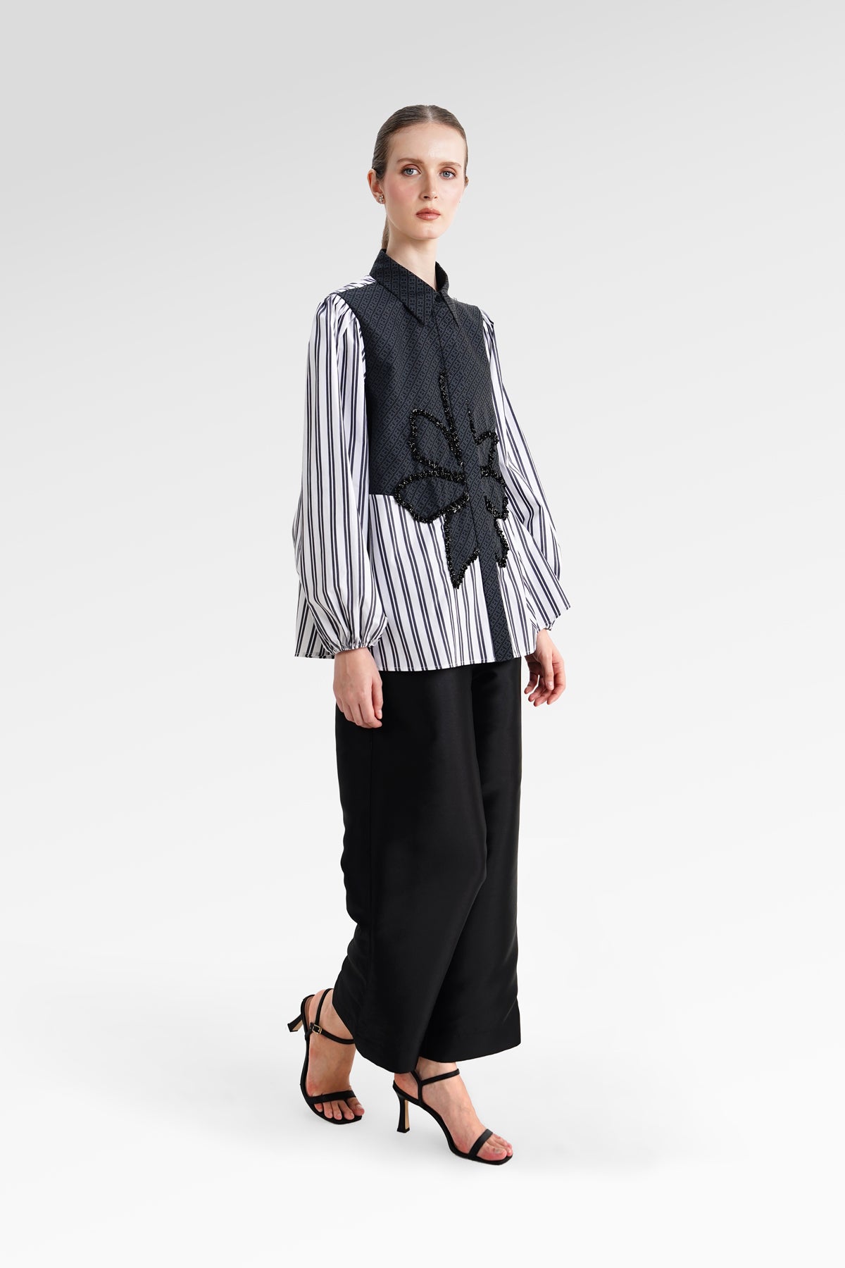 The Monogram Embroidery Beads Shirt - Black