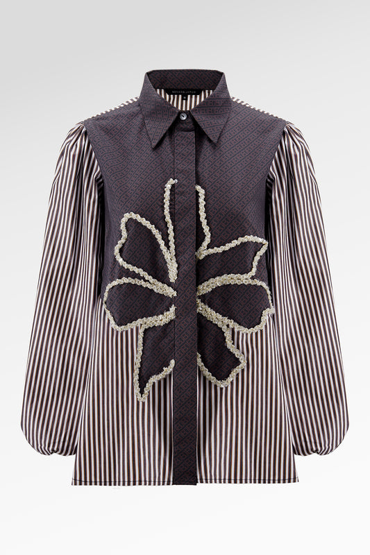 The Monogram Embroidery Beads Shirt - Choco