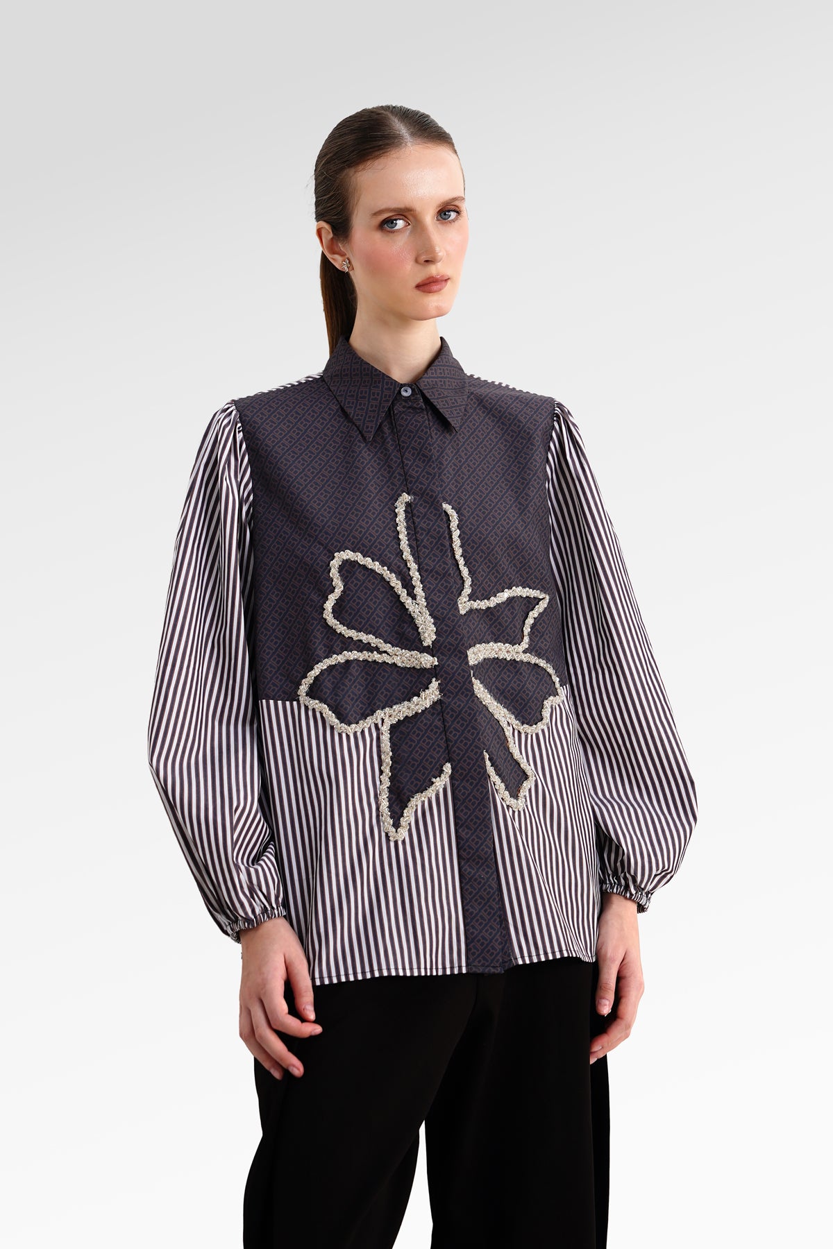 The Monogram Embroidery Beads Shirt - Choco