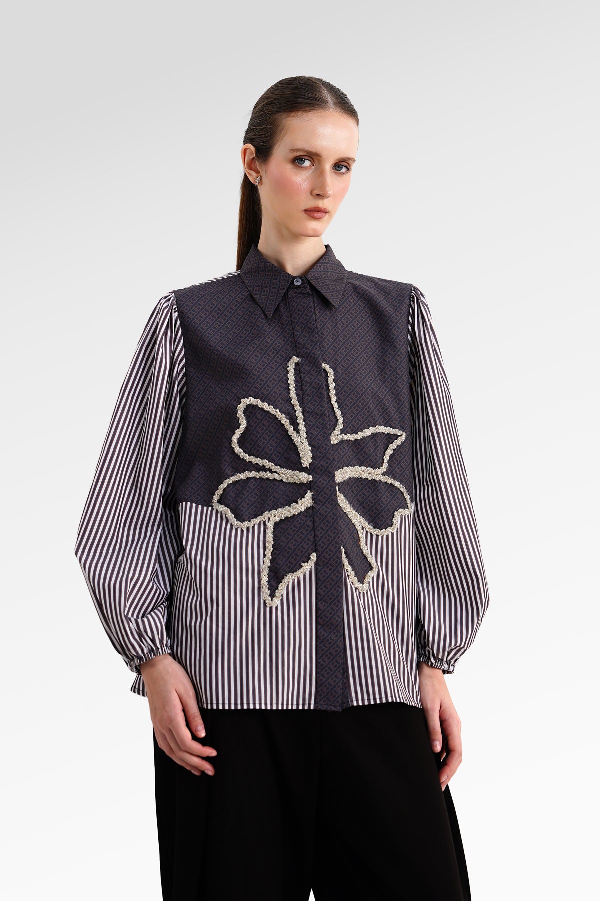 The Monogram Embroidery Beads Shirt - Choco
