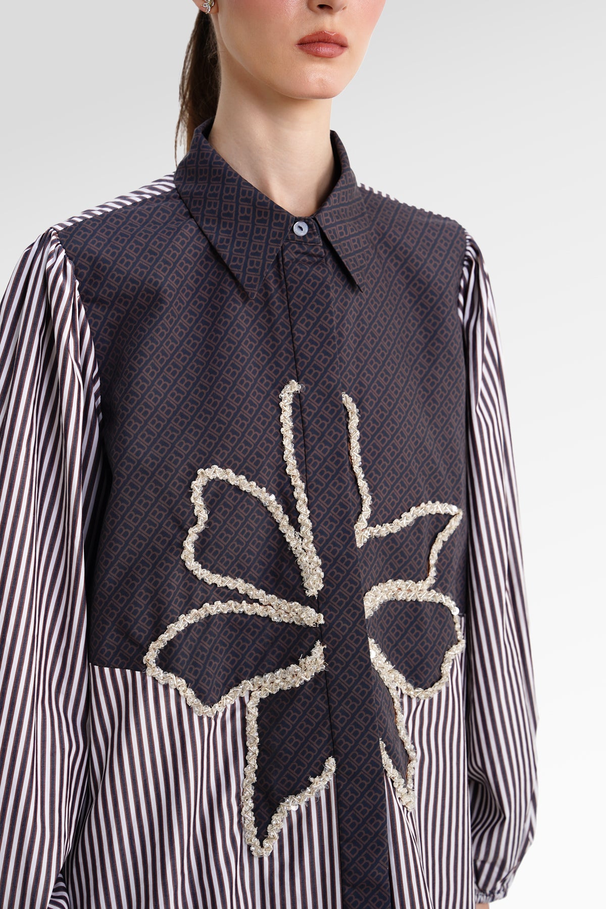 The Monogram Embroidery Beads Shirt - Choco