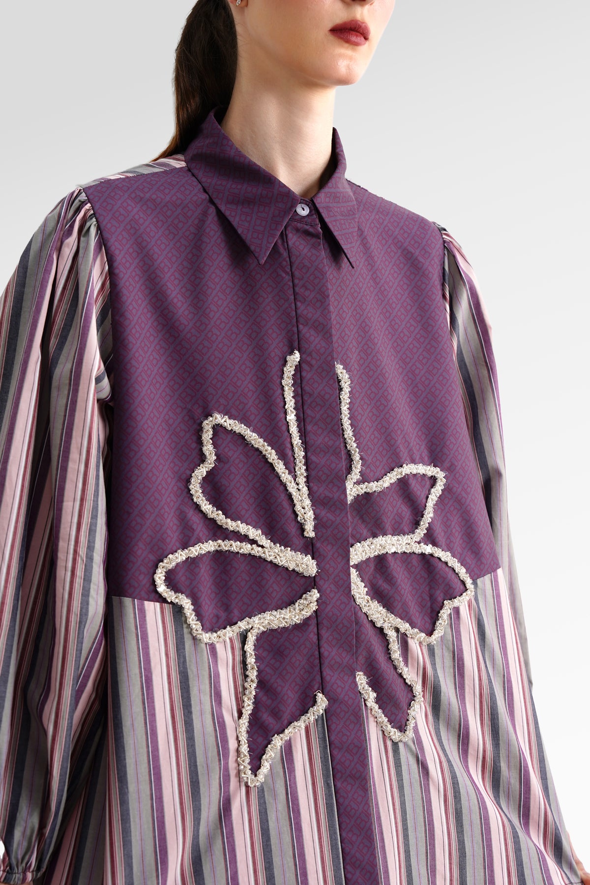 The Monogram Embroidery Beads Shirt - Purple