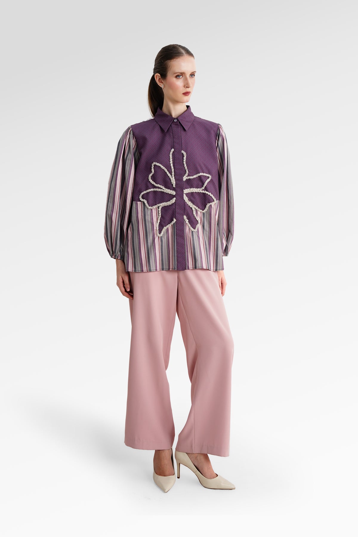 The Monogram Embroidery Beads Shirt - Purple