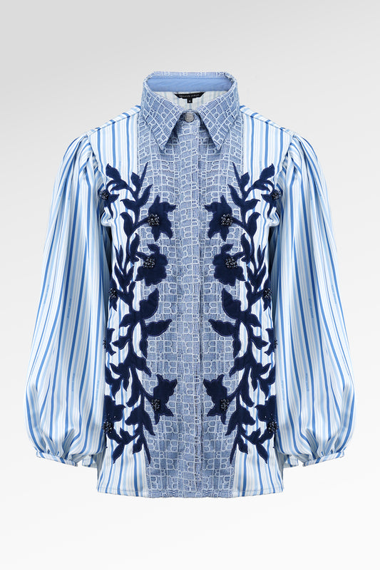 The Monogram Embroidery Velvet Shirt - Timeless Blue