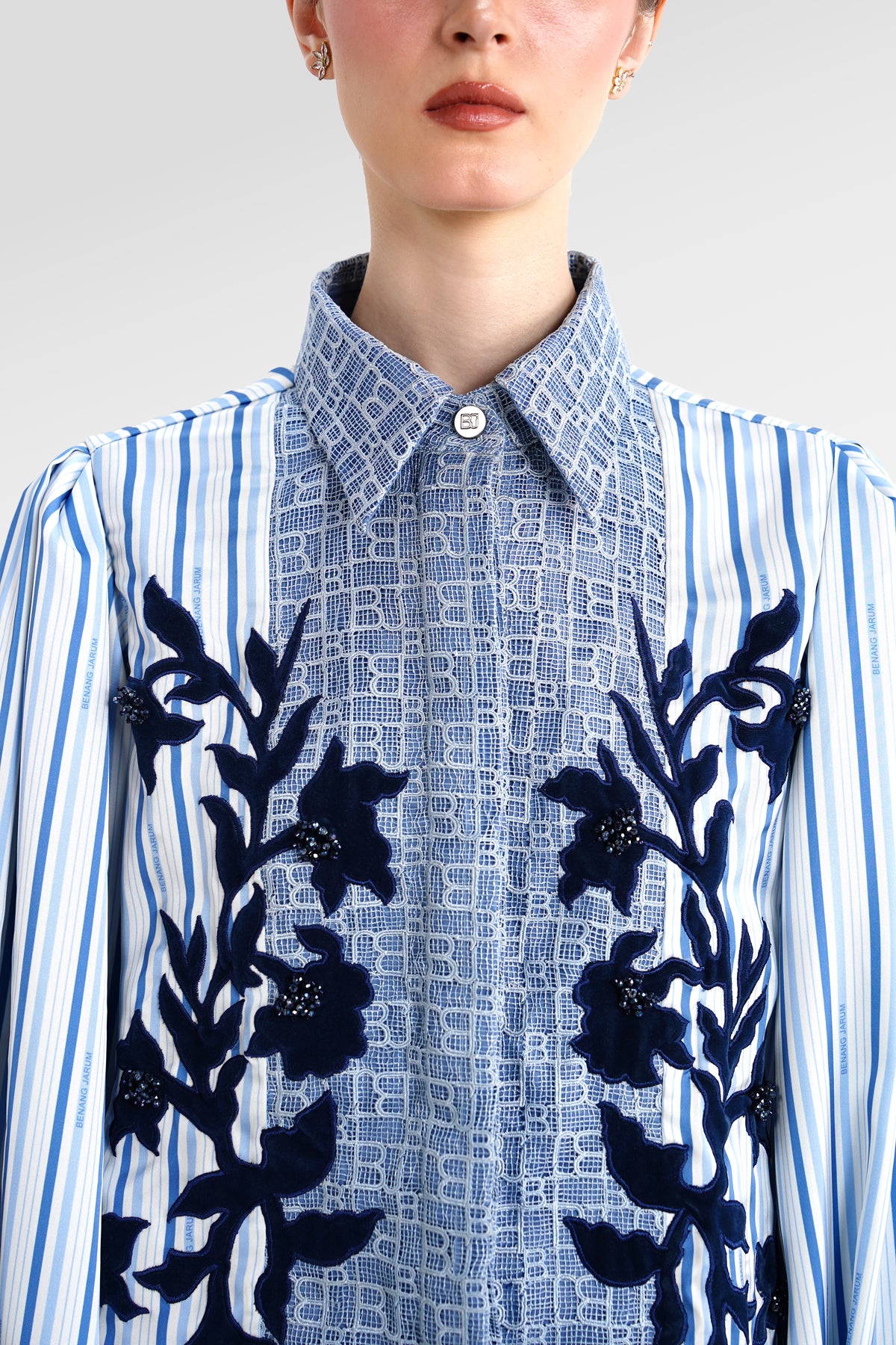 The Monogram Embroidery Velvet Shirt - Timeless Blue