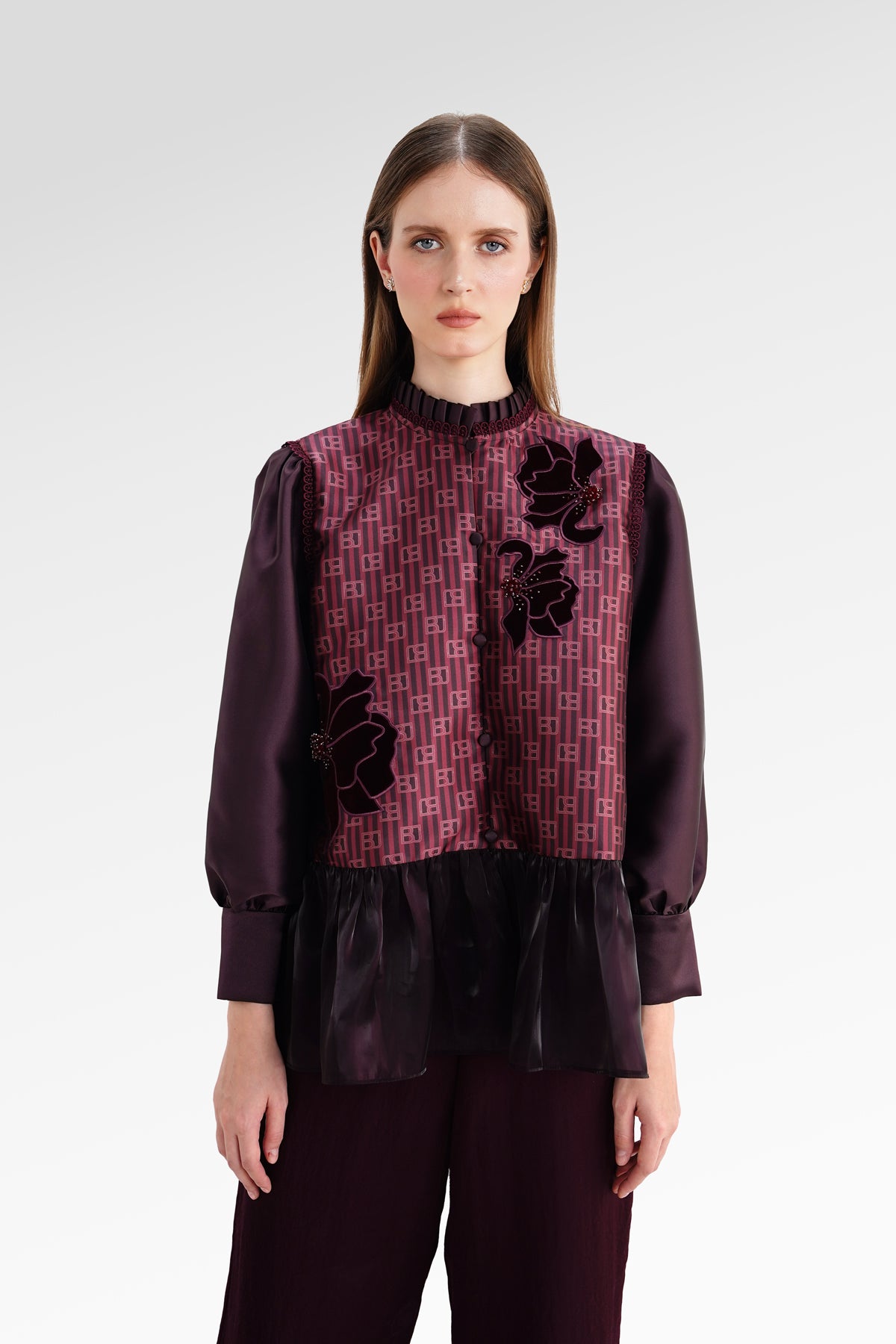 The Monogram Peplum Shirt - Maroon