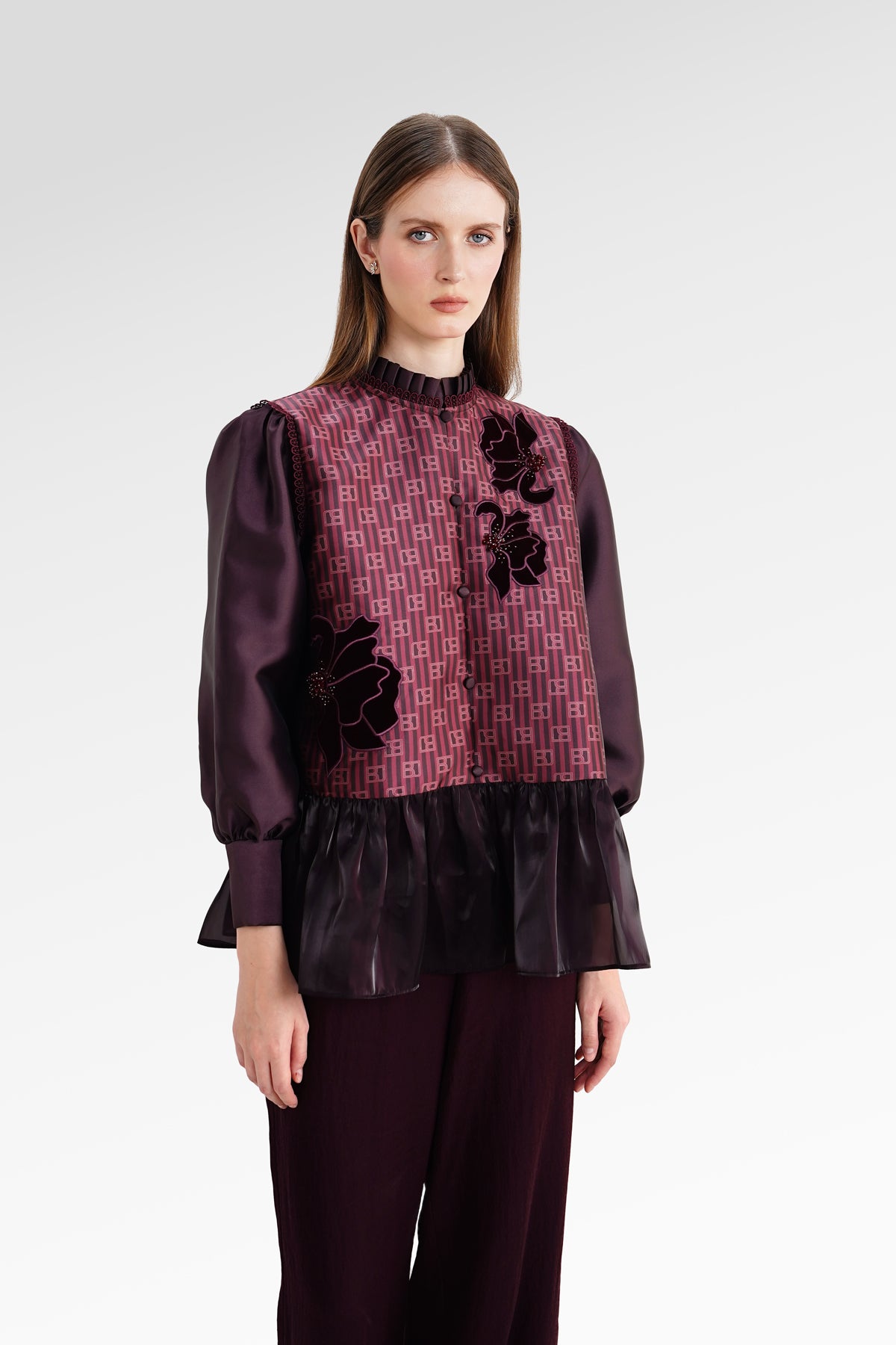 The Monogram Peplum Shirt - Maroon