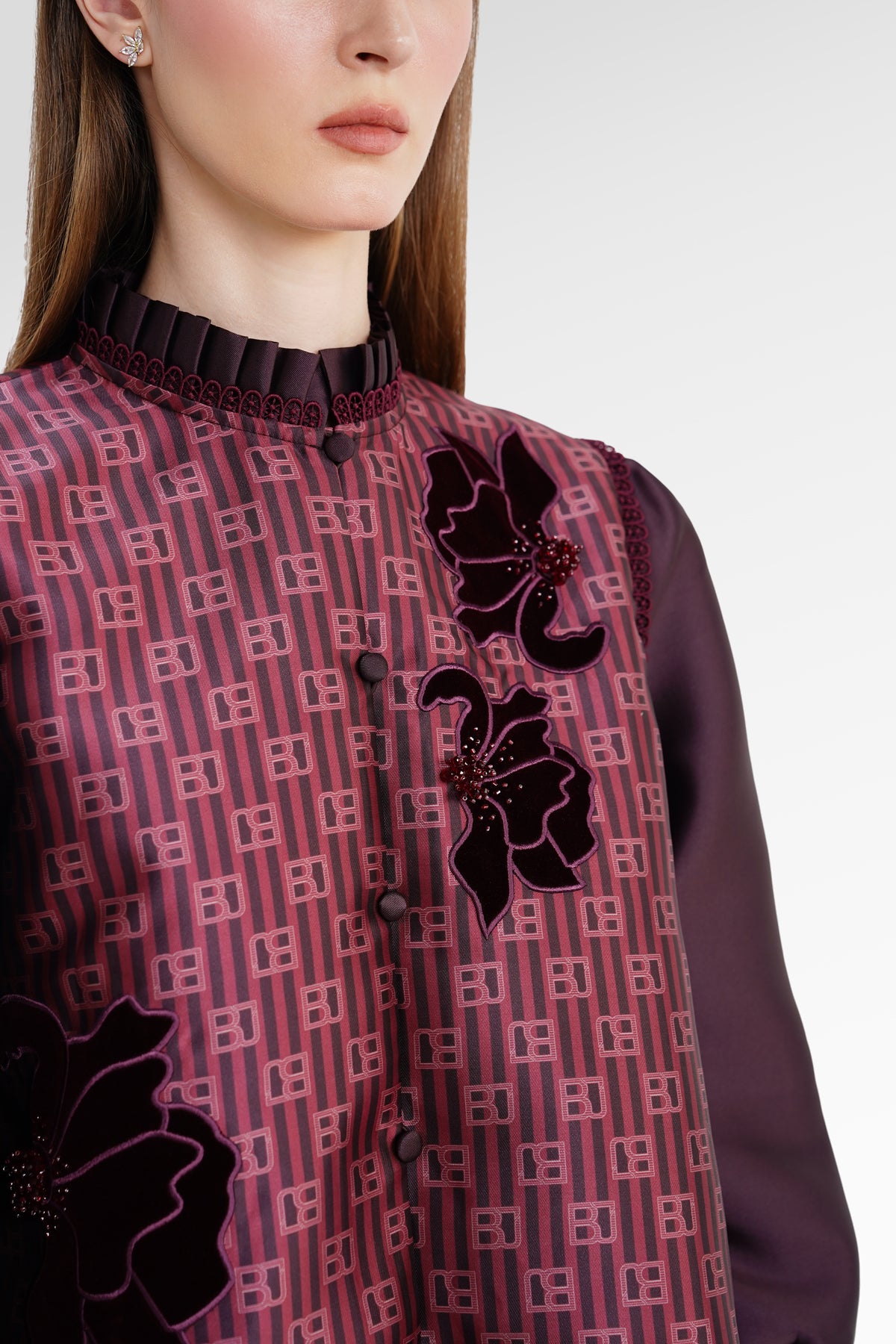 The Monogram Peplum Shirt - Maroon