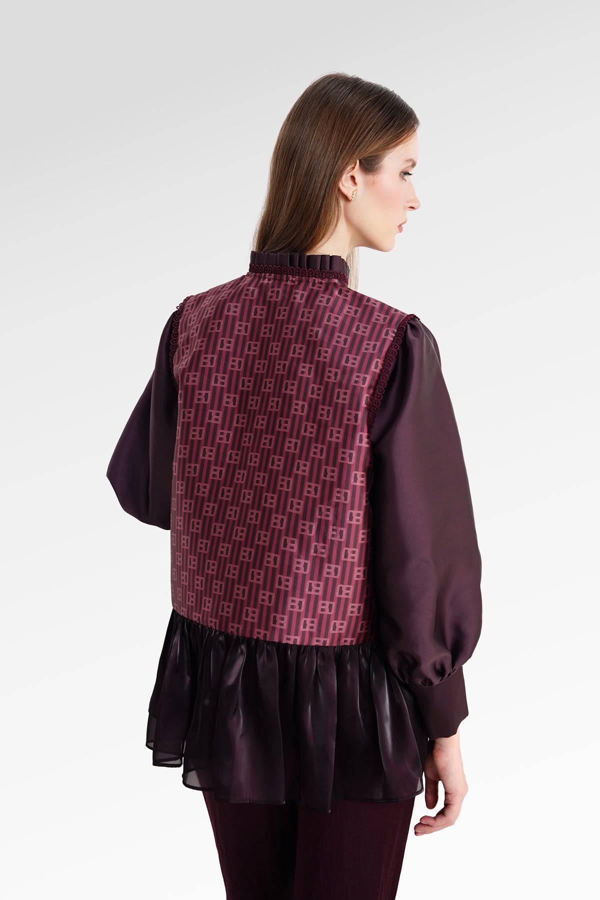 The Monogram Peplum Shirt - Maroon