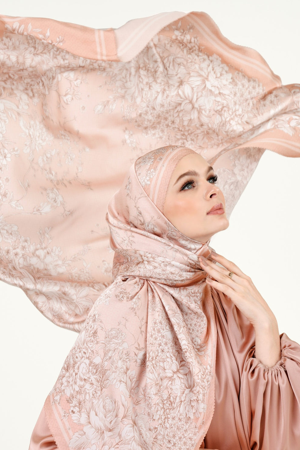 Floral Hummingbird Satin Shawl