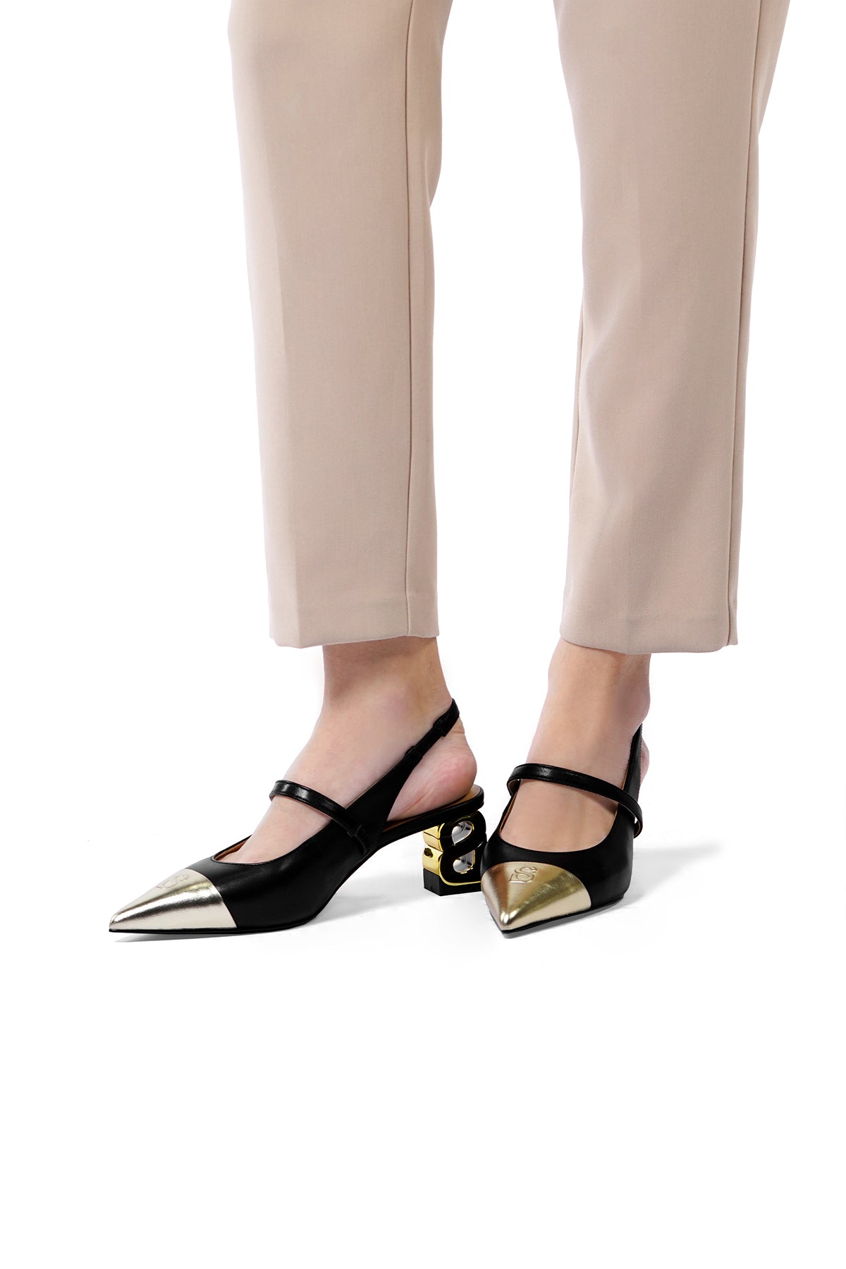The Be Two-Tone Heels - Black/Gold