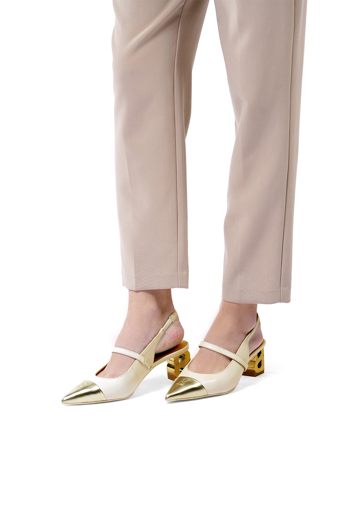 The Be Two-Tone Heels - White/Gold