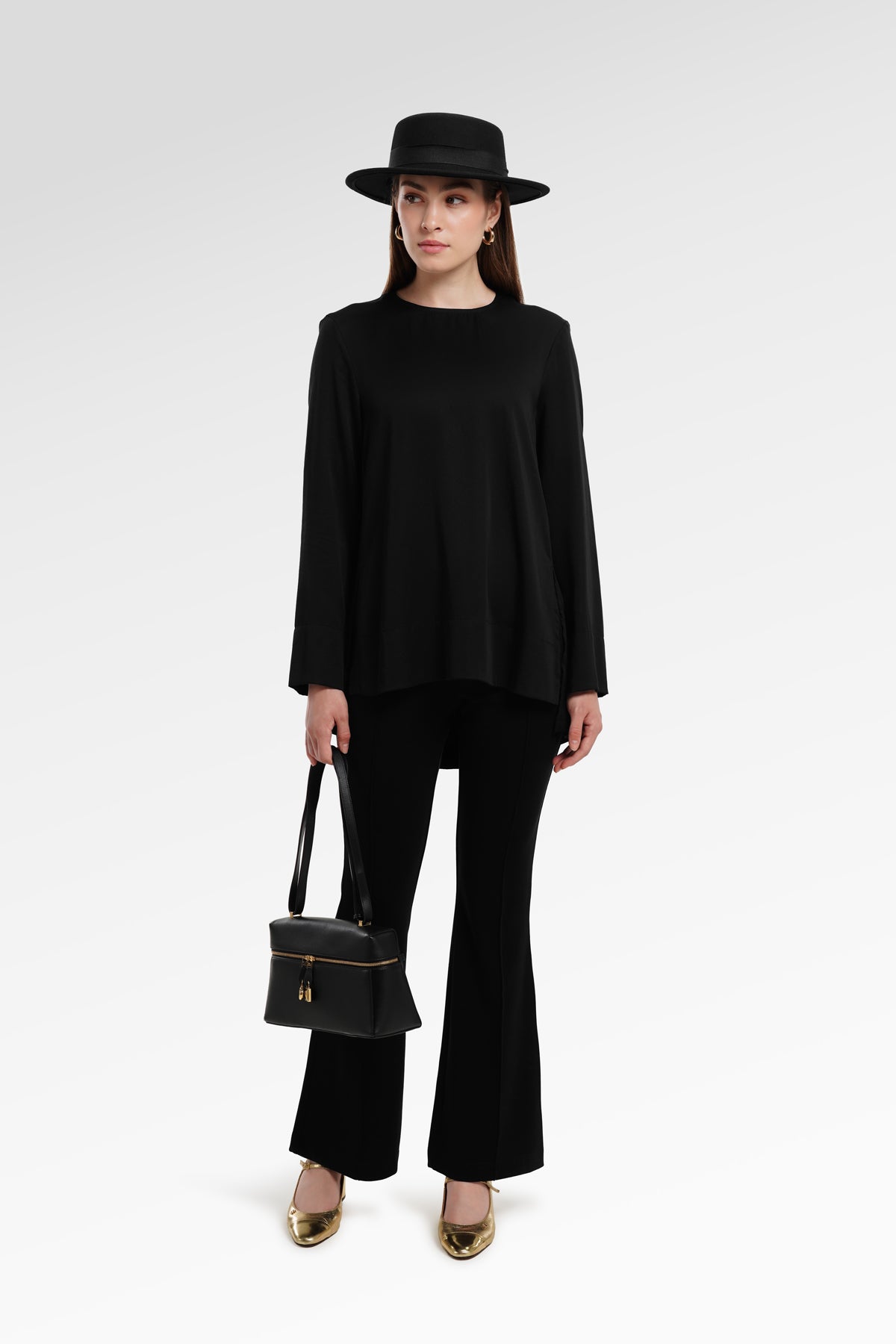Zea Side Slit Blouse - Black