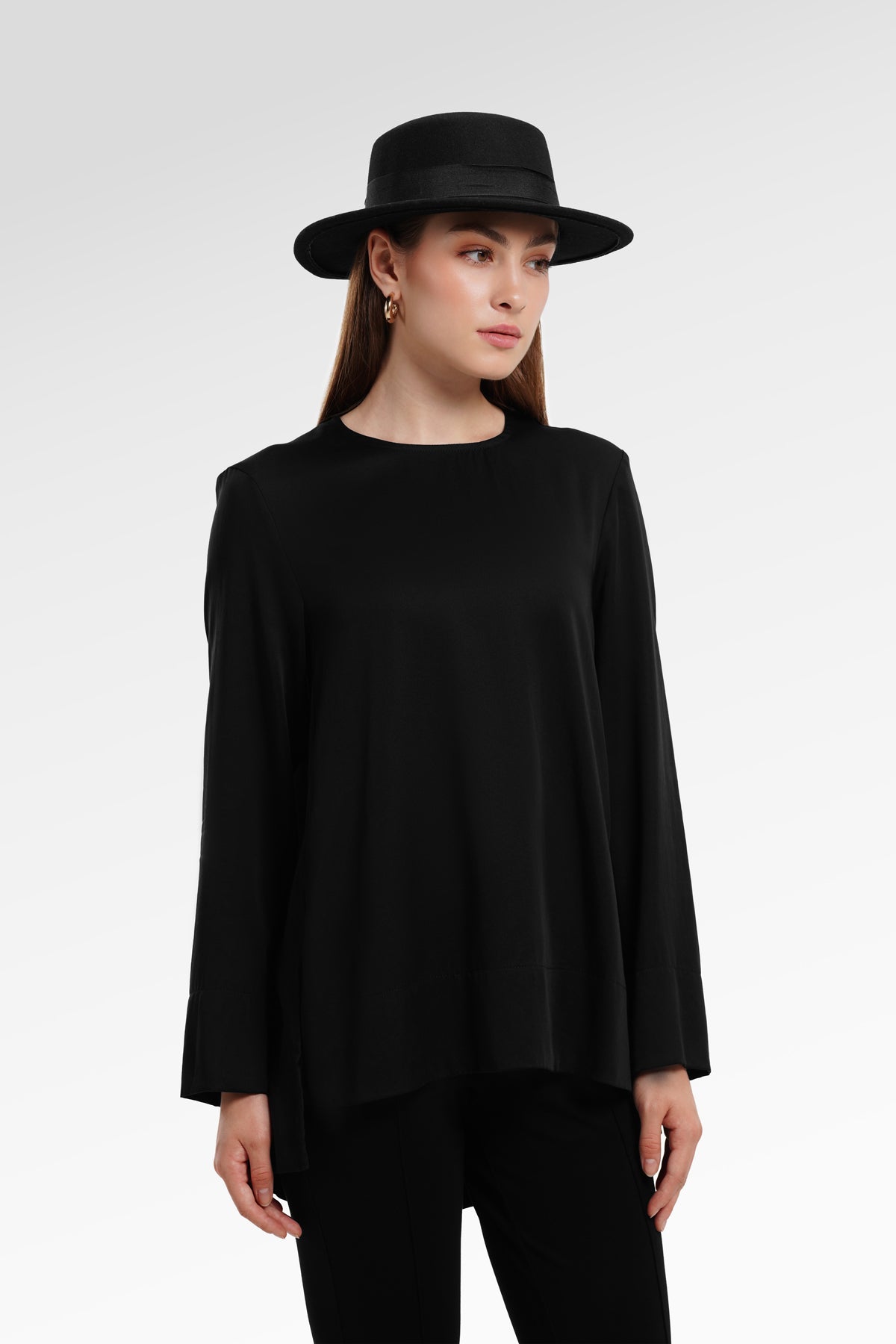 Zea Side Slit Blouse - Black