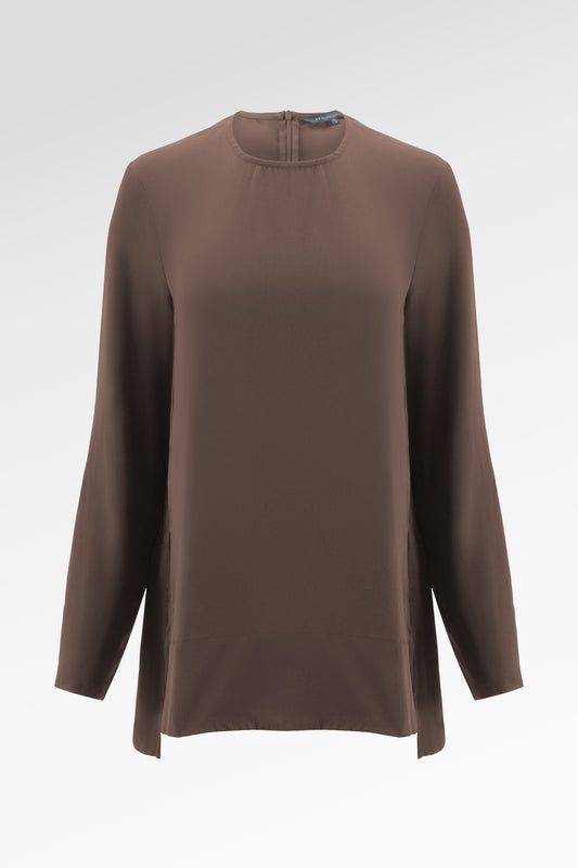 Zea Side Slit Blouse - Dark Taupe