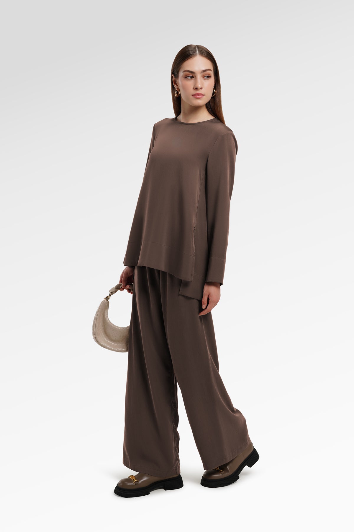 Zea Side Slit Blouse - Dark Taupe