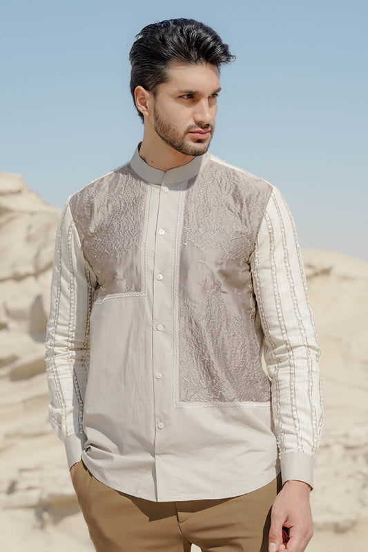 Aiden Embroidery Shirt - Taupe