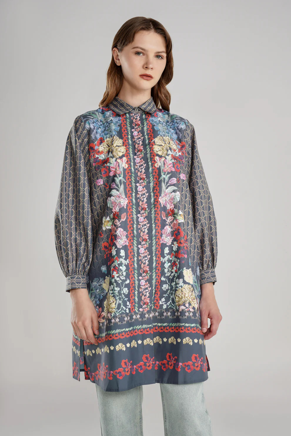 Floral Symphony Yoke Shirt - Indigo