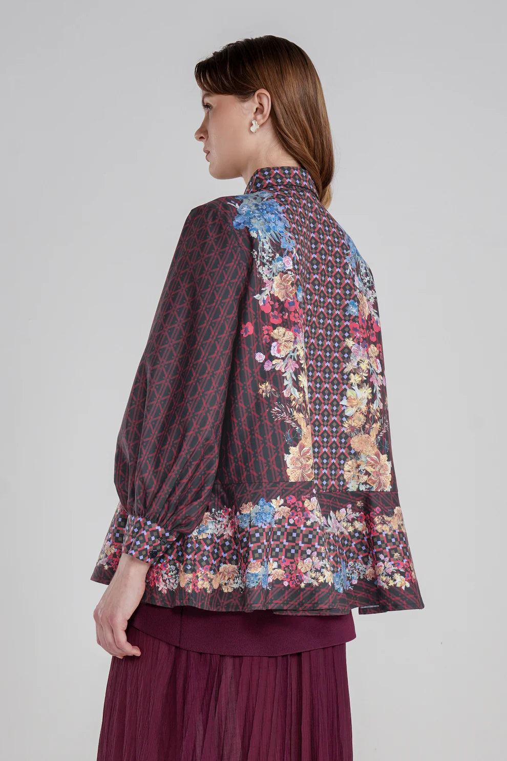 Floral Symphony Peplum Shirt - Poppy