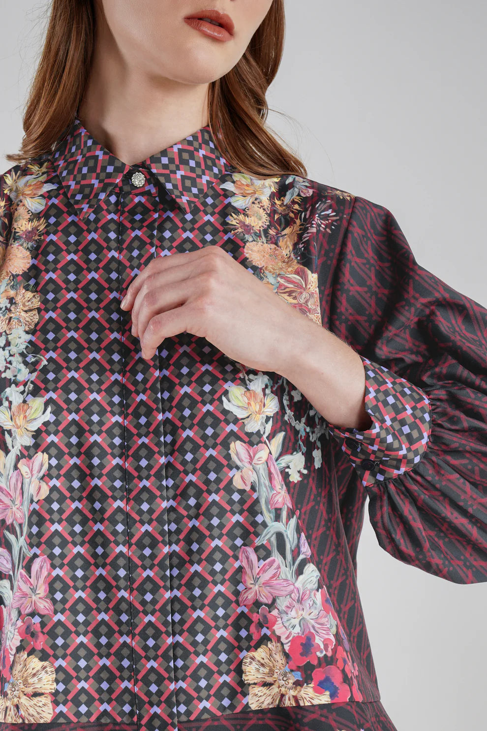 Floral Symphony Peplum Shirt - Poppy