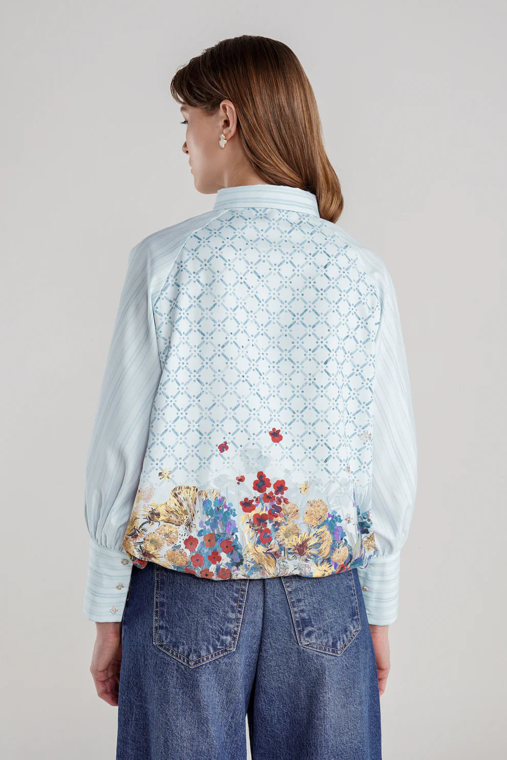 Floral Symphony Crop Shirt - Hydrangea