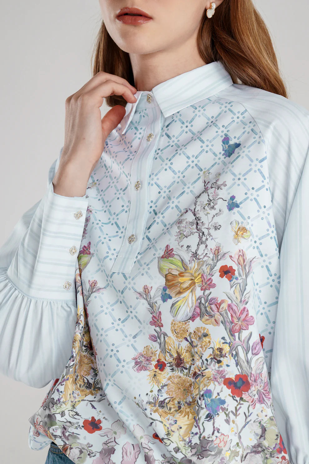 Floral Symphony Crop Shirt - Hydrangea