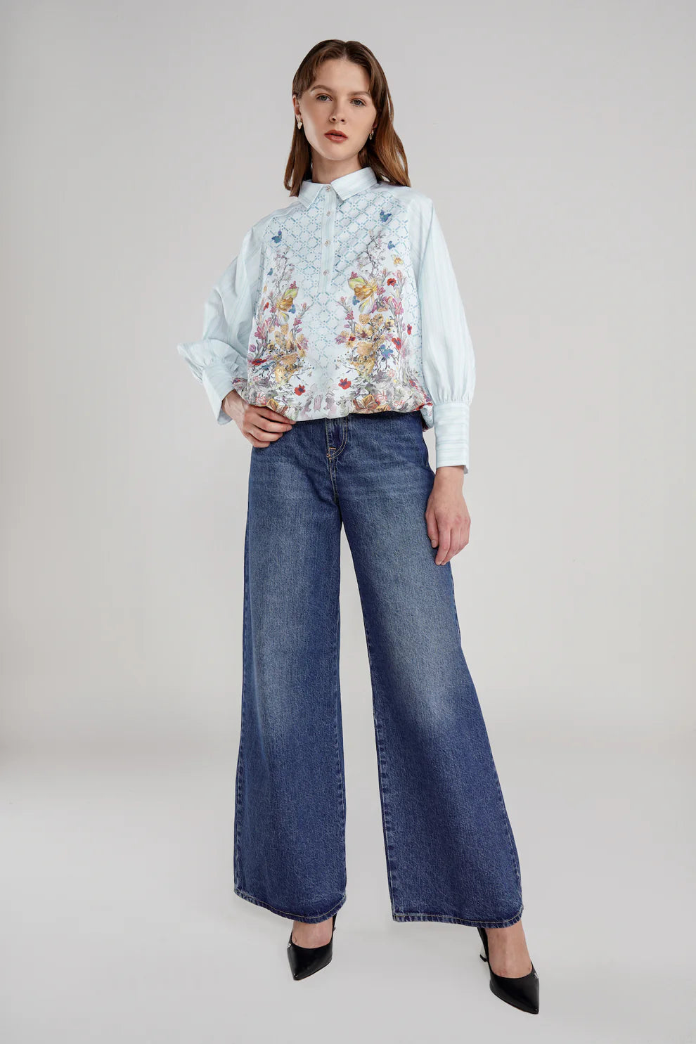 Floral Symphony Crop Shirt - Hydrangea