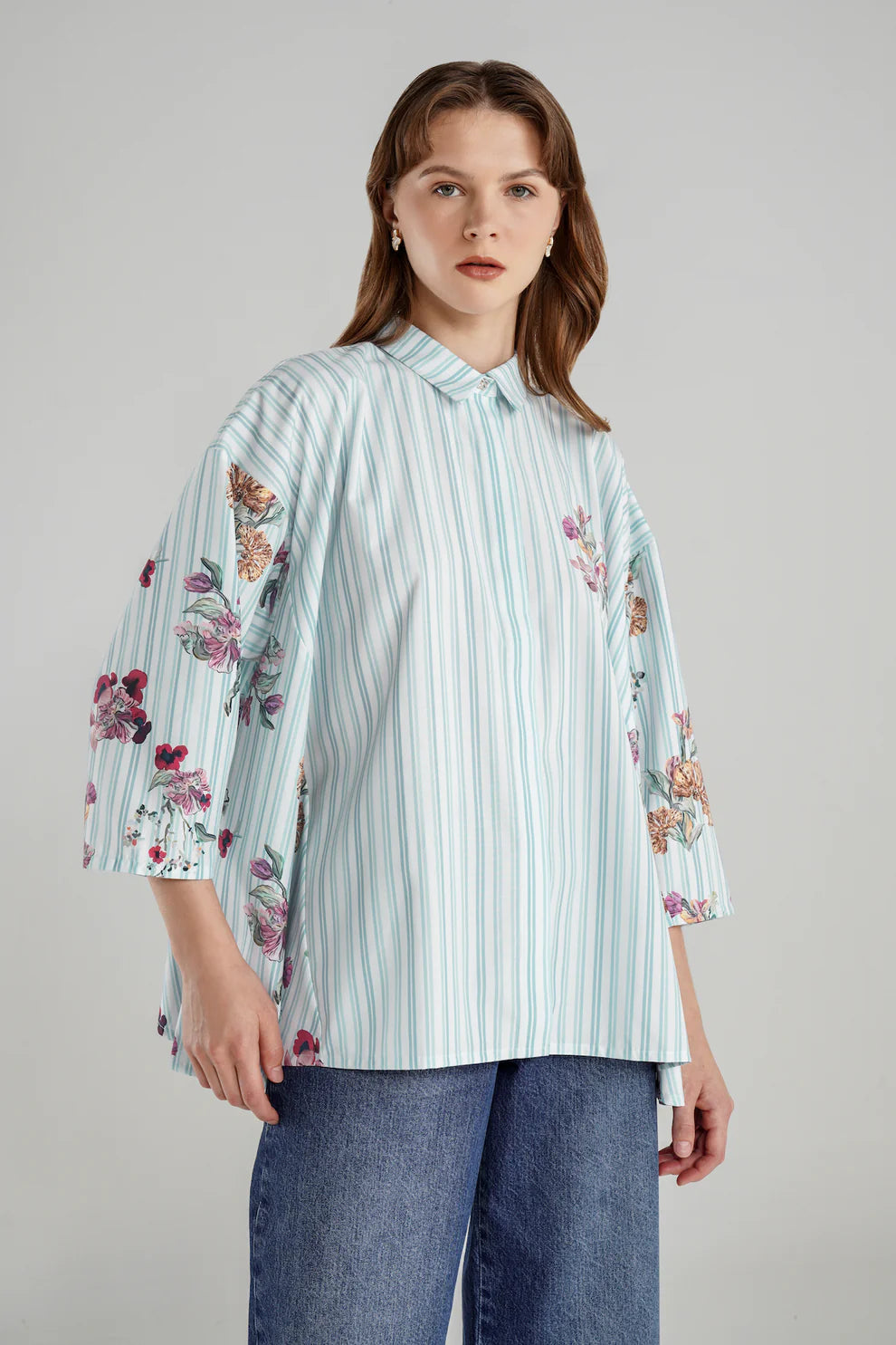 Floral Symphony Stripe Shirt - Hydrangea