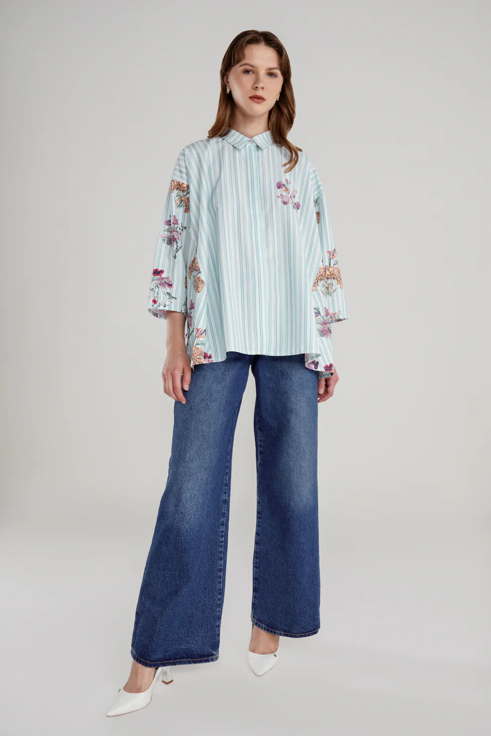 Floral Symphony Stripe Shirt - Hydrangea