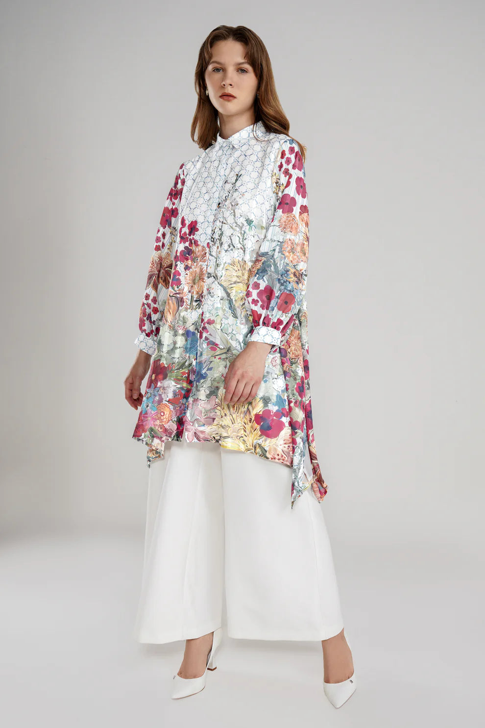 Floral Symphony Tunic Shirt - Hydrangea