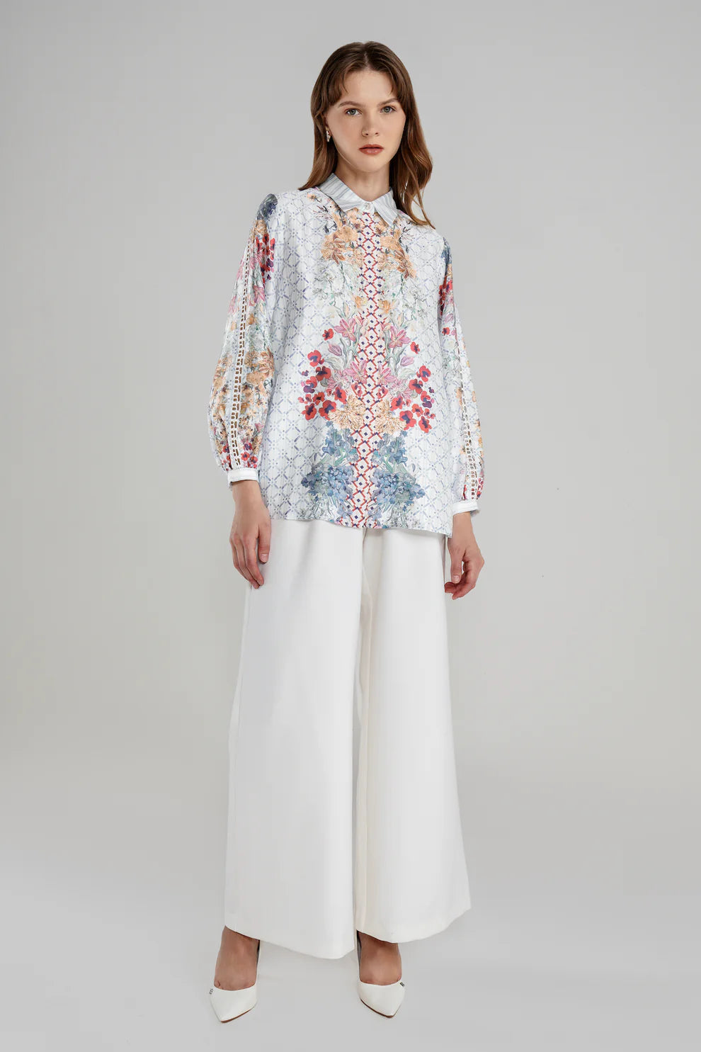 Floral Symphony Satin Shirt - Hydrangea