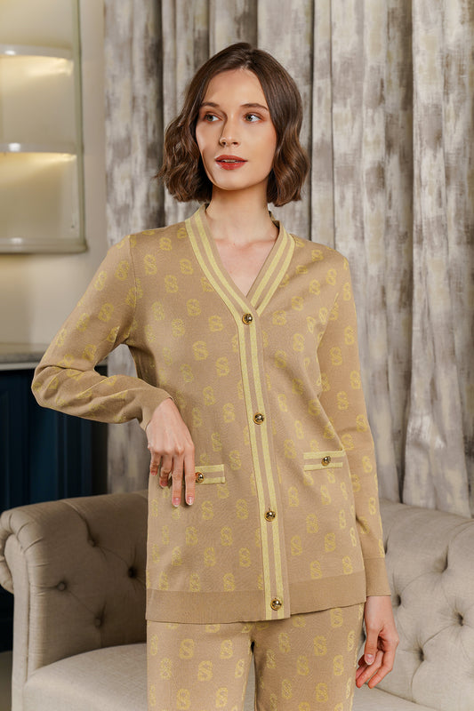 Blair Monogram Cardigan - Caramel