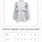 Festive Finesse Lace Collar Shirt - Mint