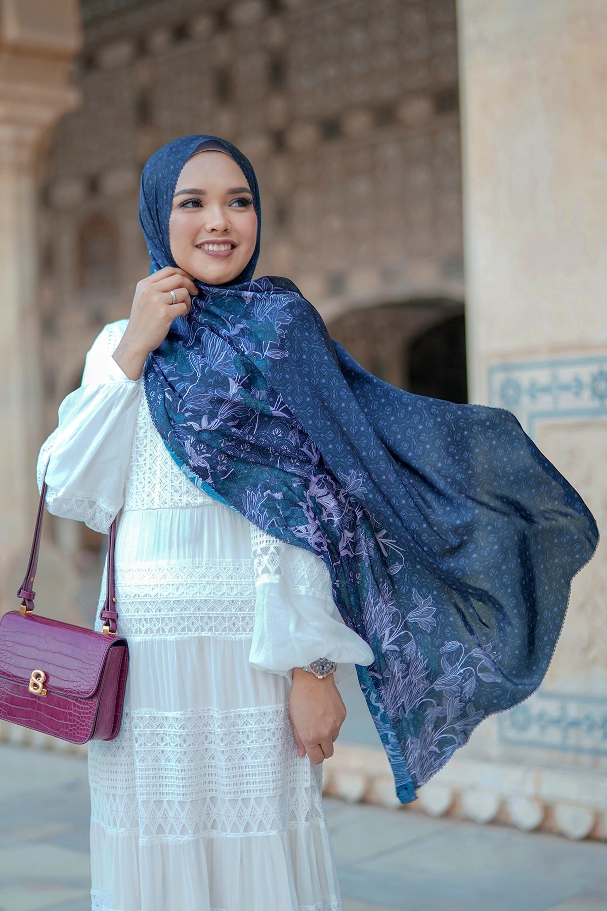 Maharani Satin Shawl - Navy