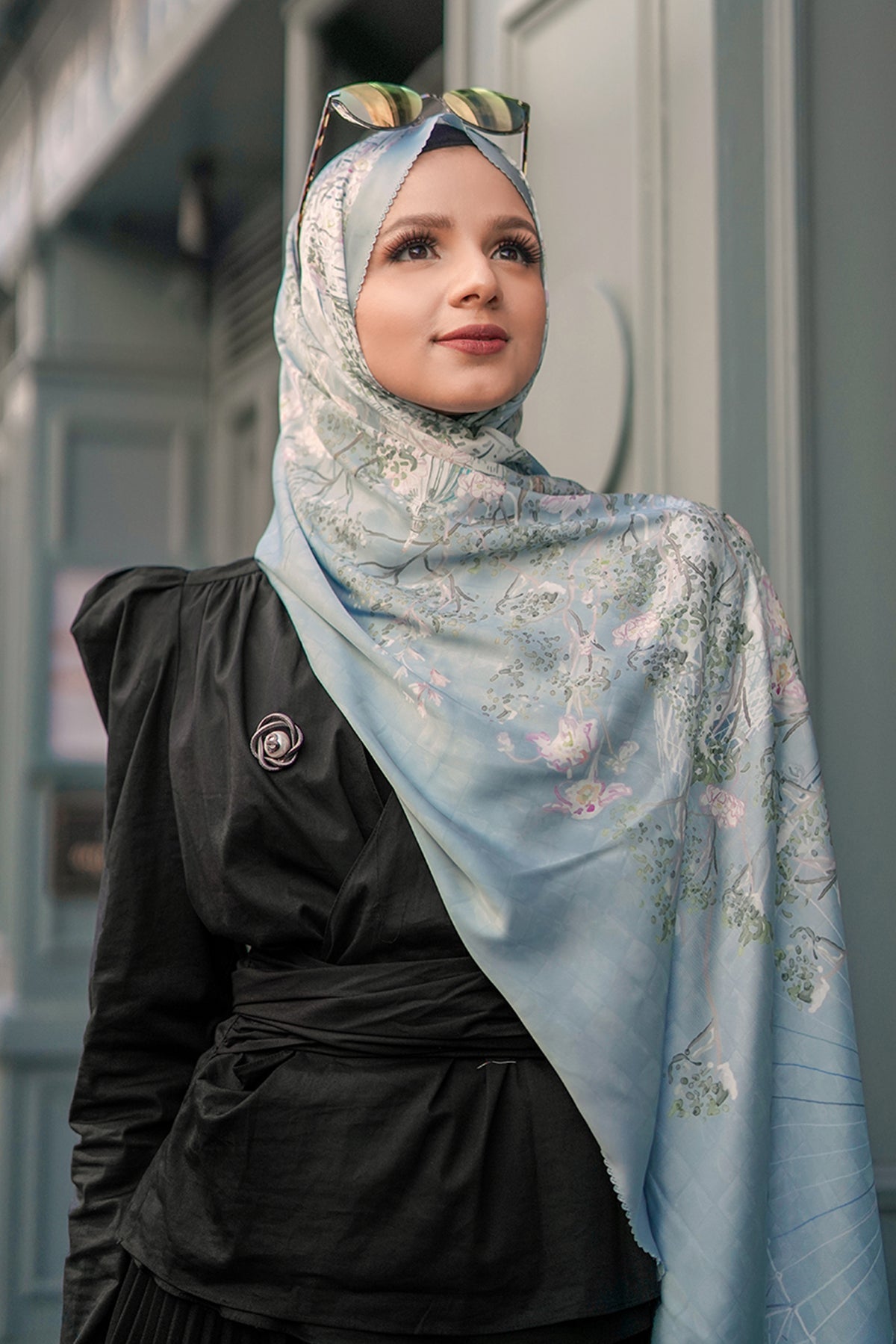 The British Series Satin Shawl - Sky