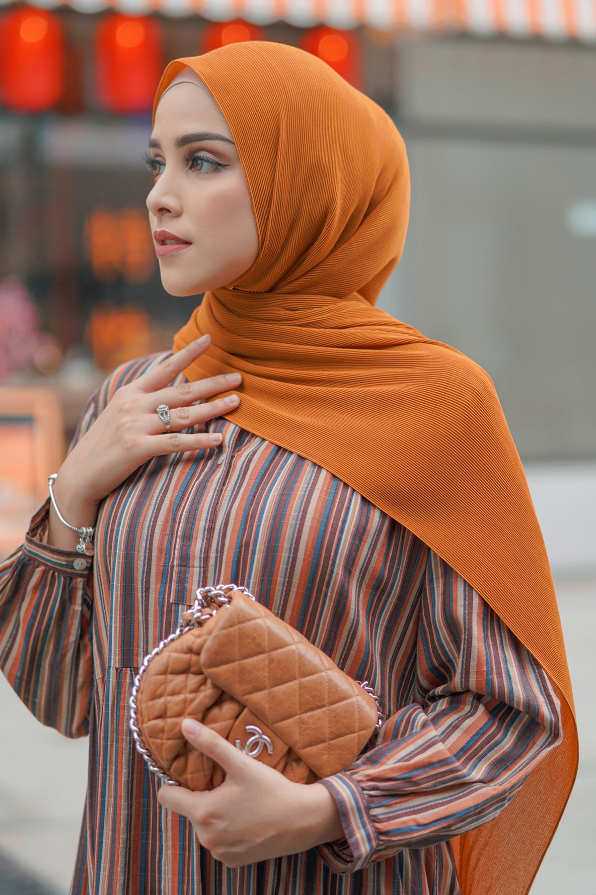 Everyday Pleated Shawl - Orange