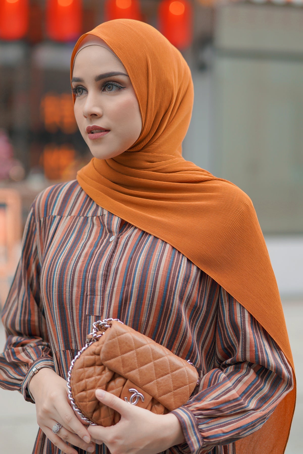 Everyday Pleated Shawl - Orange