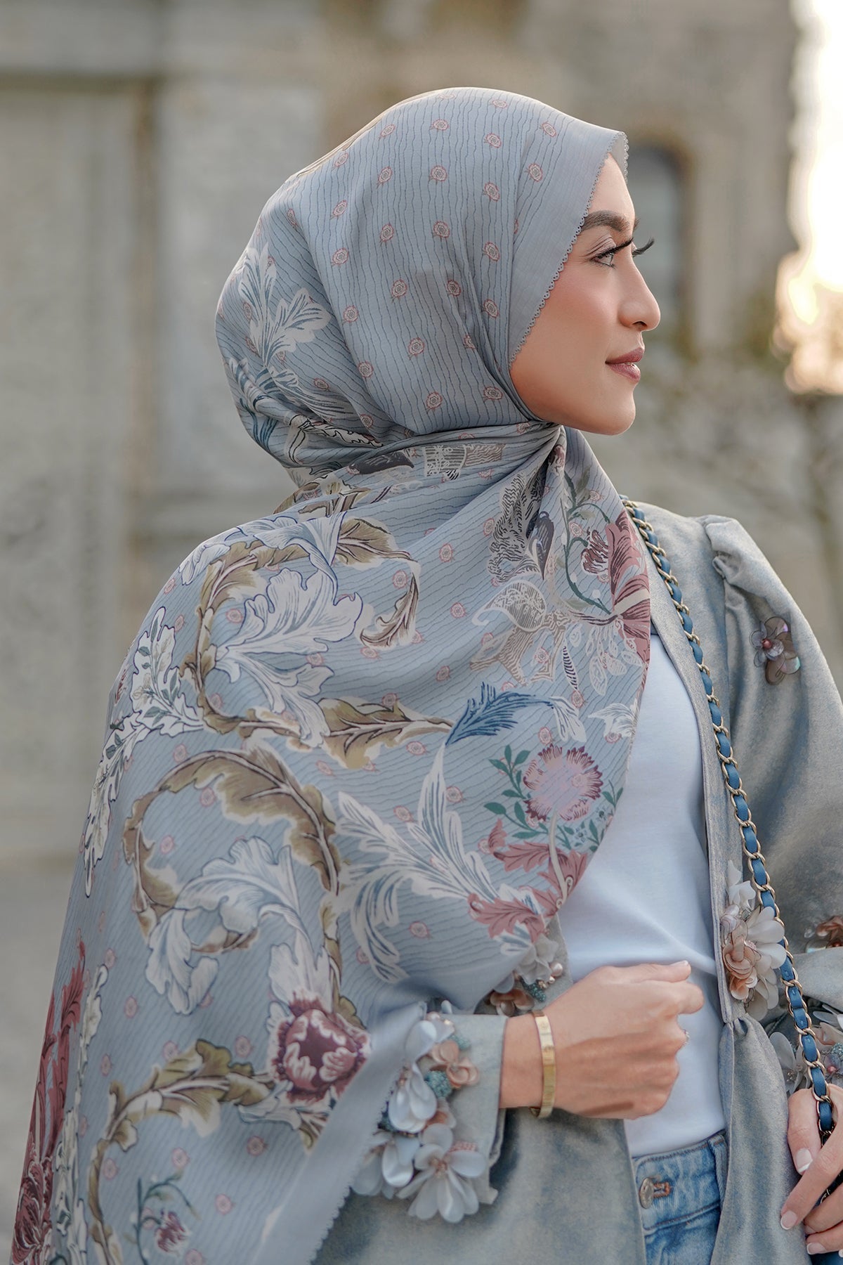 The Royale Satin Shawl - Blue Jean